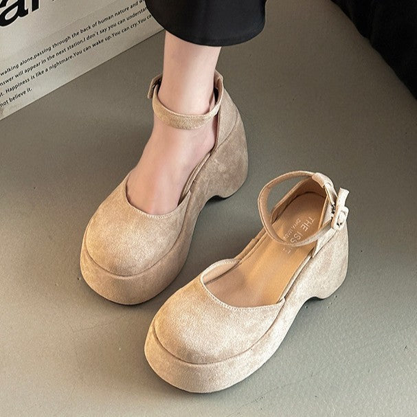 Retro Closed Toe All-match Buckle Women's Thick Heel Shoes Fashion - DANCING WITH SHOES