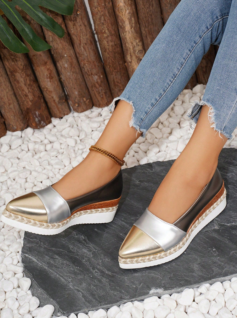 Pointed Toe Wedge Hemp Rope Thick Bottom Multicolor Casual Pumps - DANCING WITH SHOES