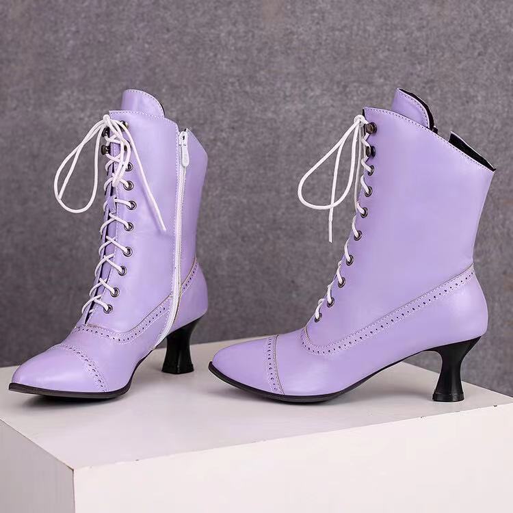 Large Size Women's British-style Martin Wine Glass High Heel Boots Women's Motorcycle - DANCING WITH SHOES