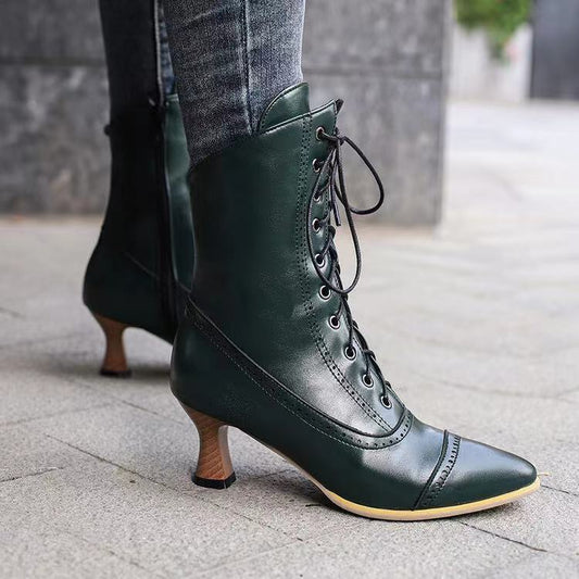 Large Size Women's British-style Martin Wine Glass High Heel Boots Women's Motorcycle - DANCING WITH SHOES