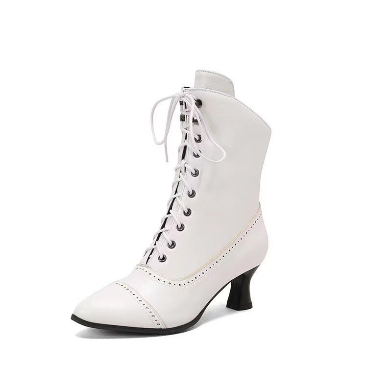 Large Size Women's British-style Martin Wine Glass High Heel Boots Women's Motorcycle - DANCING WITH SHOES