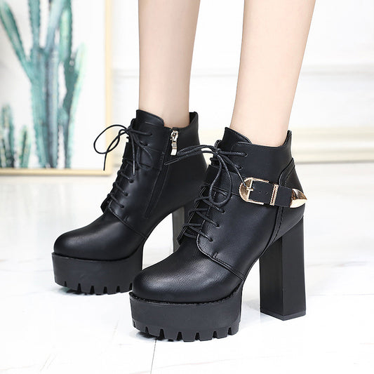New British Style Chunky Heel Waterproof Platform High Heels - DANCING WITH SHOES