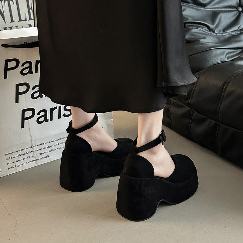 Retro Closed Toe All-match Buckle Women's Thick Heel Shoes Fashion - DANCING WITH SHOES