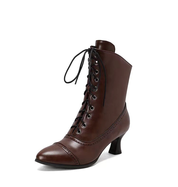 Large Size Women's British-style Martin Wine Glass High Heel Boots Women's Motorcycle - DANCING WITH SHOES