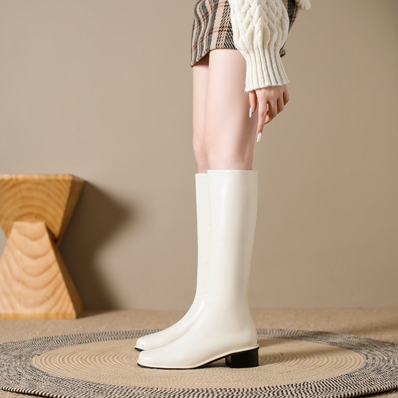 Square Toe Over-the-knee Stretch Chunky Heel Not Over The Knee Boots - DANCING WITH SHOES