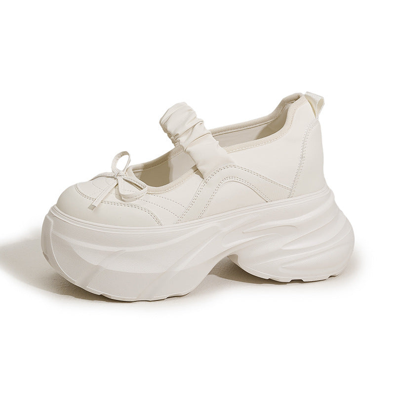 Mary Jane White Silver Sweet Bow Height Increasing Insole Women's Shoes - DANCING WITH SHOES