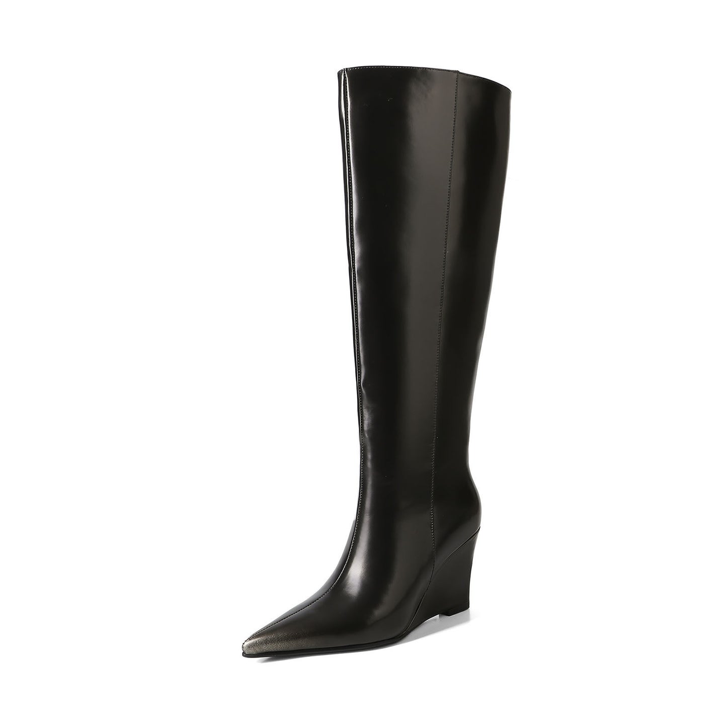 Temperament Pointed Cowhide Wedge Large Boots - DANCING WITH SHOES