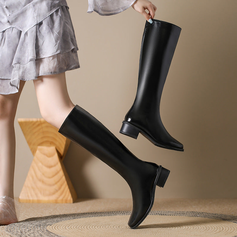 Square Toe Over-the-knee Stretch Chunky Heel Not Over The Knee Boots - DANCING WITH SHOES