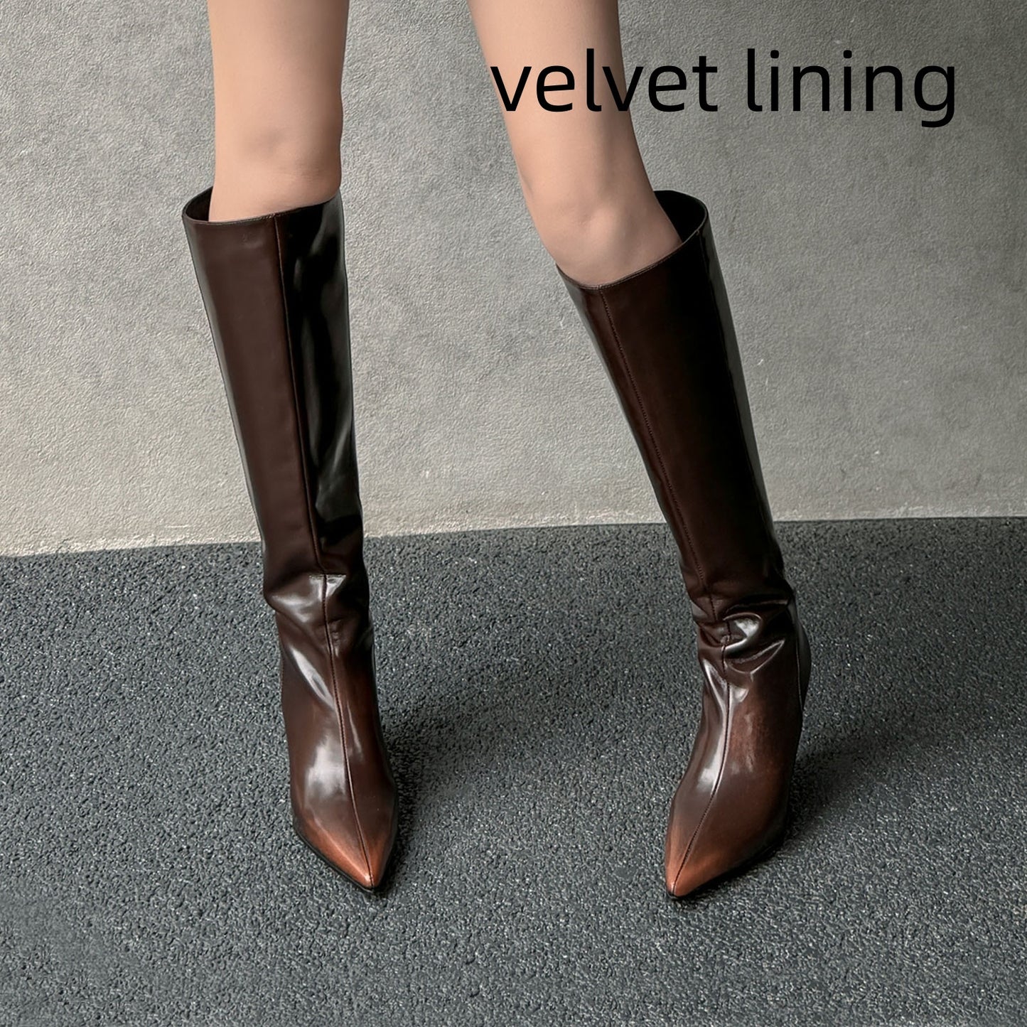 Temperament Pointed Cowhide Wedge Large Boots - DANCING WITH SHOES