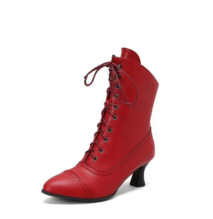 Large Size Women's British-style Martin Wine Glass High Heel Boots Women's Motorcycle - DANCING WITH SHOES