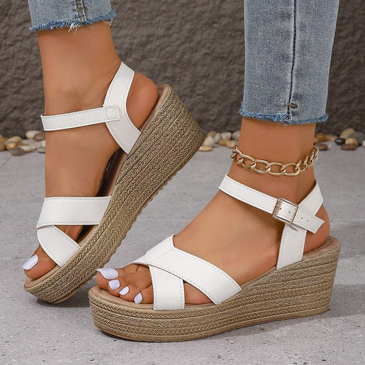 Wedge Women's Plus Size Peep Toe Buckle Platform Buckle Sandals - DANCING WITH SHOES