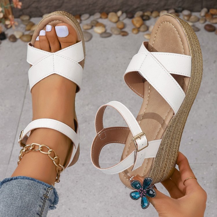 Wedge Women's Plus Size Peep Toe Buckle Platform Buckle Sandals - DANCING WITH SHOES