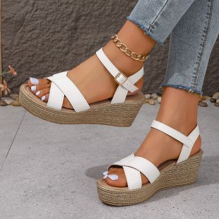 Wedge Women's Plus Size Peep Toe Buckle Platform Buckle Sandals - DANCING WITH SHOES