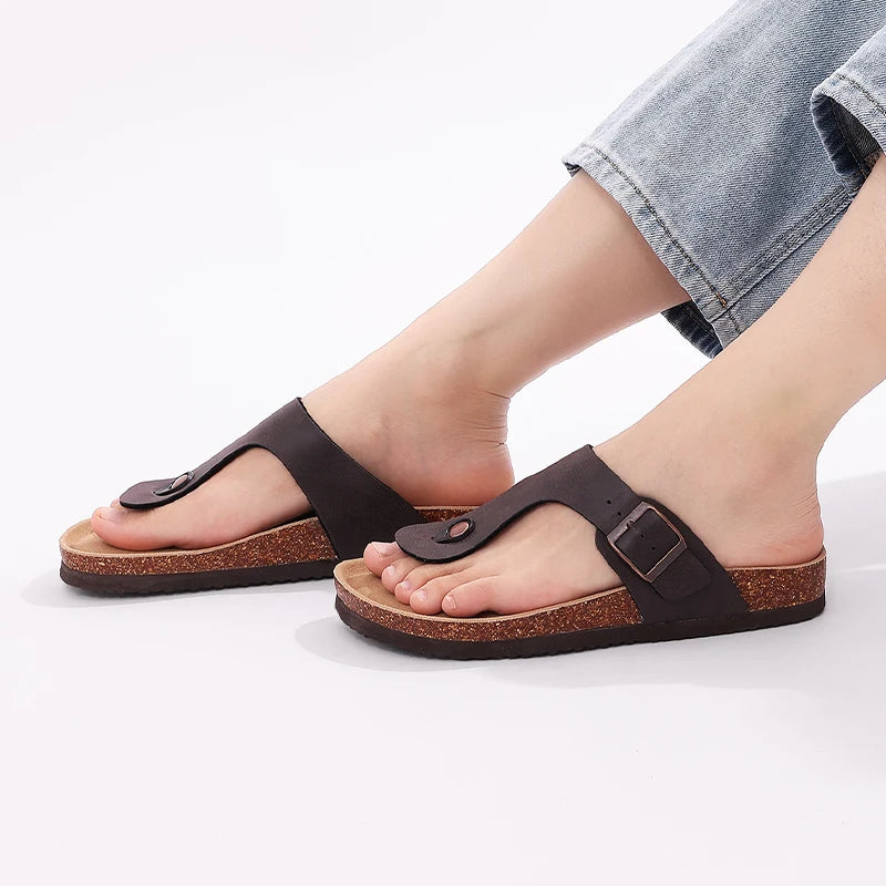 Pallene Women's Cork Flip Flops Soft Cork Flat Sandals Summer Fashion Beach Flip Flops Unisex Comfort House Thong Slide Sandals