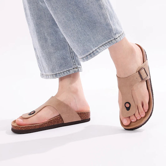 Pallene Women's Cork Flip Flops Soft Cork Flat Sandals Summer Fashion Beach Flip Flops Unisex Comfort House Thong Slide Sandals