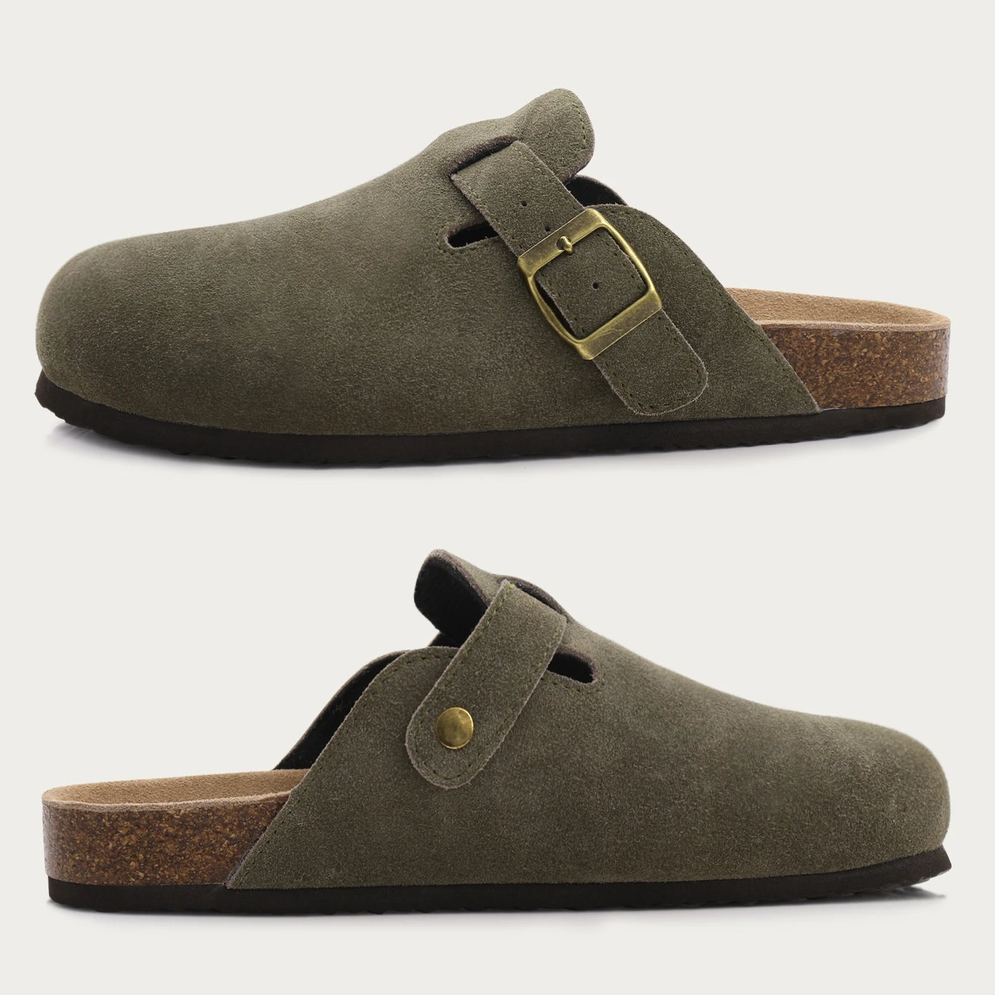 Comwarm Women's Suede Mules with Arch Support & Cork Insole - Stylish Slides for Home & Beach