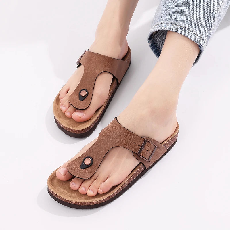 Pallene Women's Cork Flip Flops Soft Cork Flat Sandals Summer Fashion Beach Flip Flops Unisex Comfort House Thong Slide Sandals