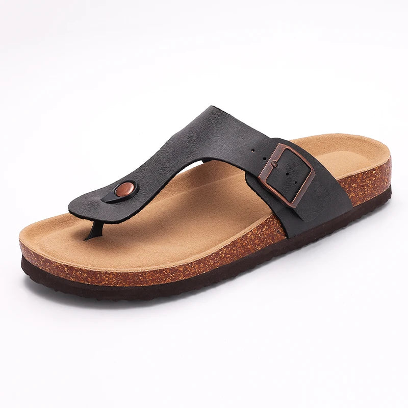 Pallene Women's Cork Flip Flops Soft Cork Flat Sandals Summer Fashion Beach Flip Flops Unisex Comfort House Thong Slide Sandals