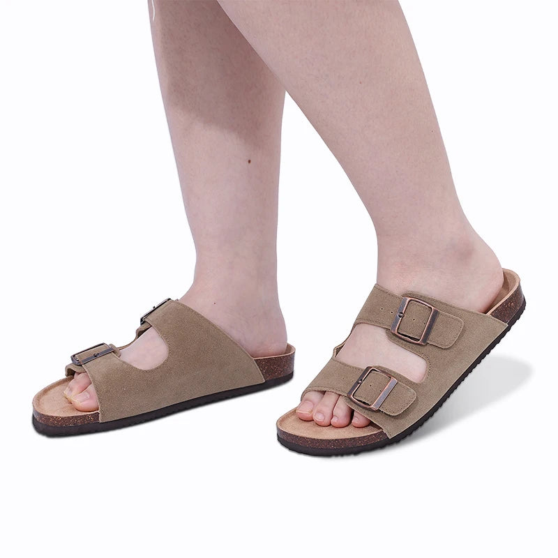 Comwarm Women's Suede Mules with Arch Support & Cork Insole - Stylish Slides for Home & Beach