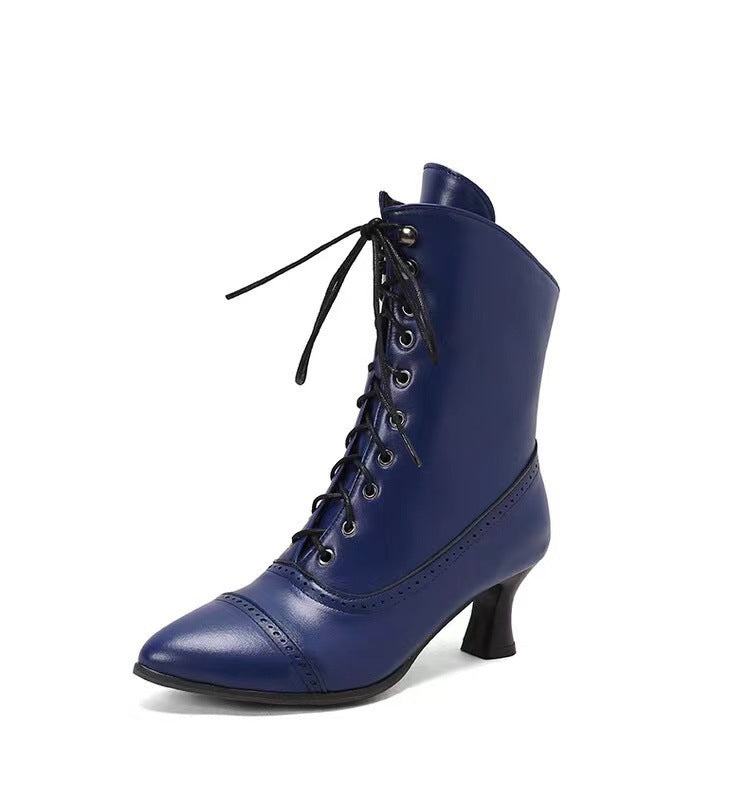Large Size Women's British-style Martin Wine Glass High Heel Boots Women's Motorcycle - DANCING WITH SHOES