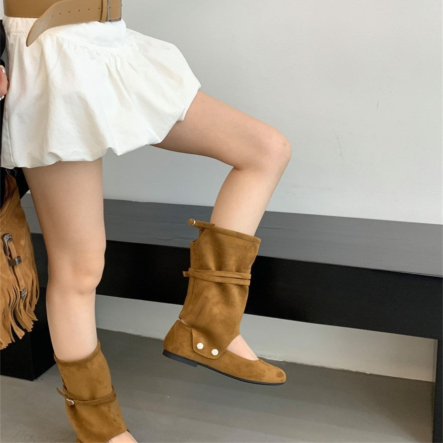 Niche Design Two-way Pants Brushed Hollow-out Mid-calf Length Loose Socks Boots - DANCING WITH SHOES