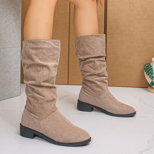 Plus Size Suede Pleated Pile Style Boots For Women Tall Knight Boots - DANCING WITH SHOES