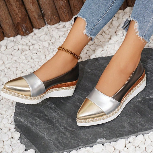 Pointed Toe Wedge Hemp Rope Thick Bottom Multicolor Casual Pumps - DANCING WITH SHOES