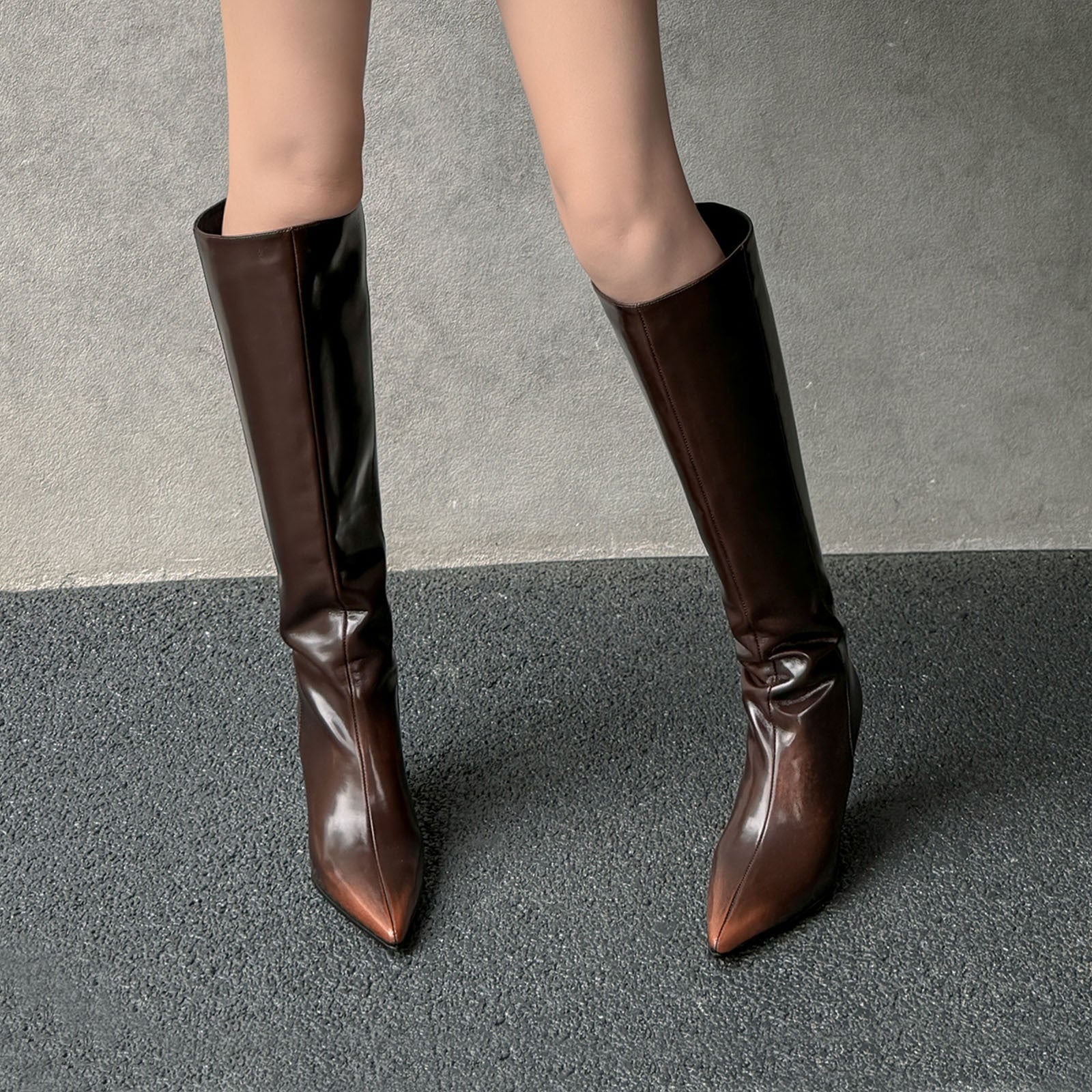 Temperament Pointed Cowhide Wedge Large Boots - DANCING WITH SHOES