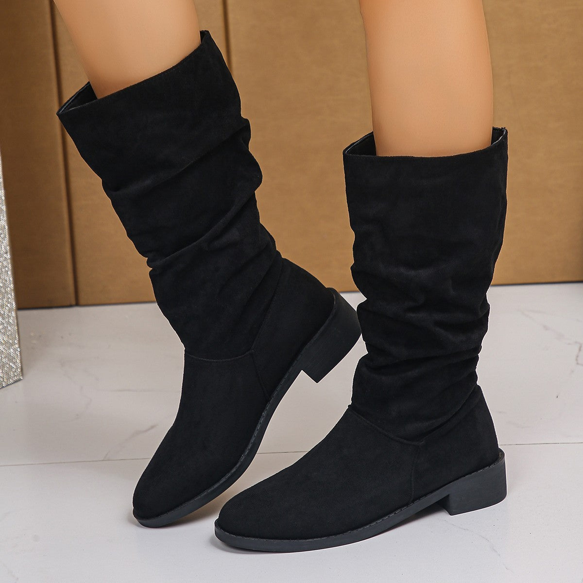Plus Size Suede Pleated Pile Style Boots For Women Tall Knight Boots - DANCING WITH SHOES
