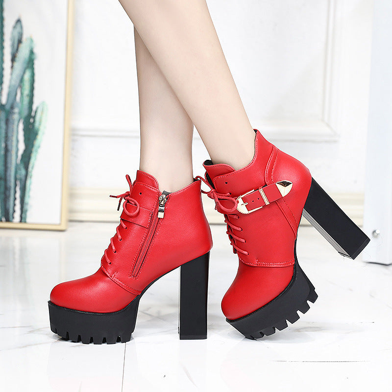 New British Style Chunky Heel Waterproof Platform High Heels - DANCING WITH SHOES