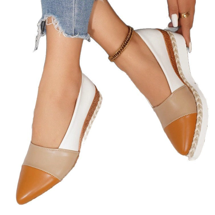 Pointed Toe Wedge Hemp Rope Thick Bottom Multicolor Casual Pumps - DANCING WITH SHOES