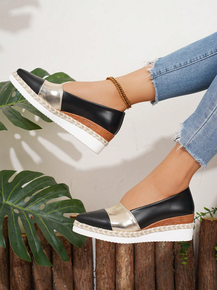 Pointed Toe Wedge Hemp Rope Thick Bottom Multicolor Casual Pumps - DANCING WITH SHOES