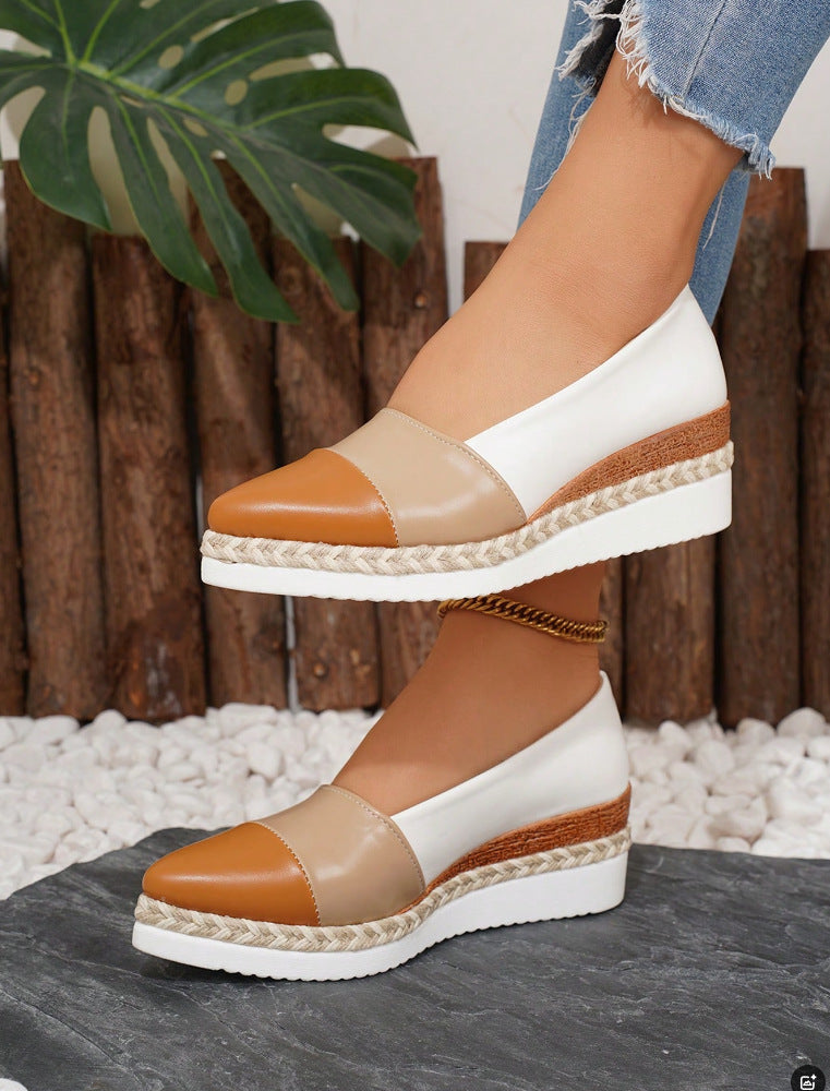 Pointed Toe Wedge Hemp Rope Thick Bottom Multicolor Casual Pumps - DANCING WITH SHOES