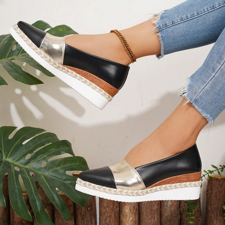 Pointed Toe Wedge Hemp Rope Thick Bottom Multicolor Casual Pumps - DANCING WITH SHOES