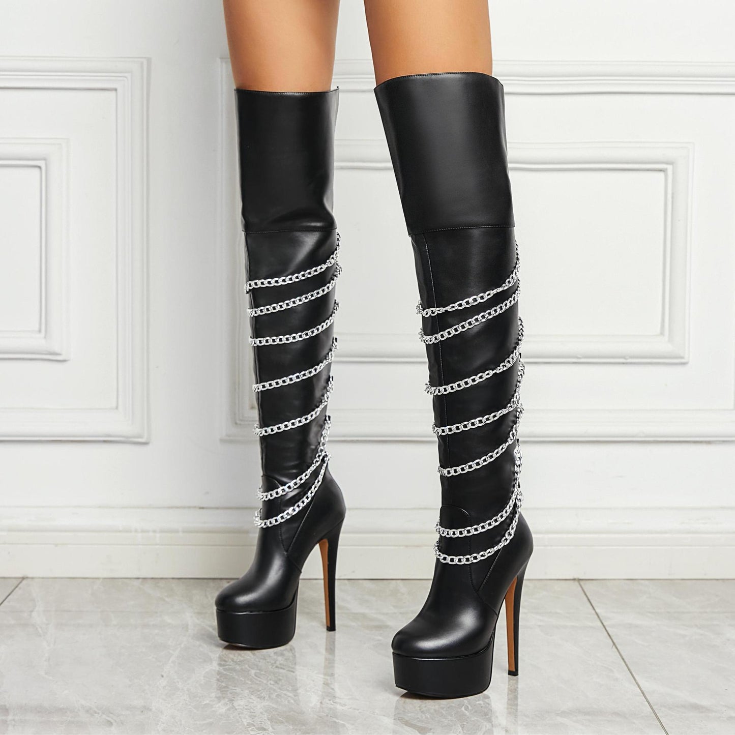 Metal Pointed Hot Girl Below The Knee Knight Boots High Heel - DANCING WITH SHOES
