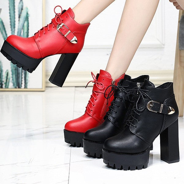 New British Style Chunky Heel Waterproof Platform High Heels - DANCING WITH SHOES