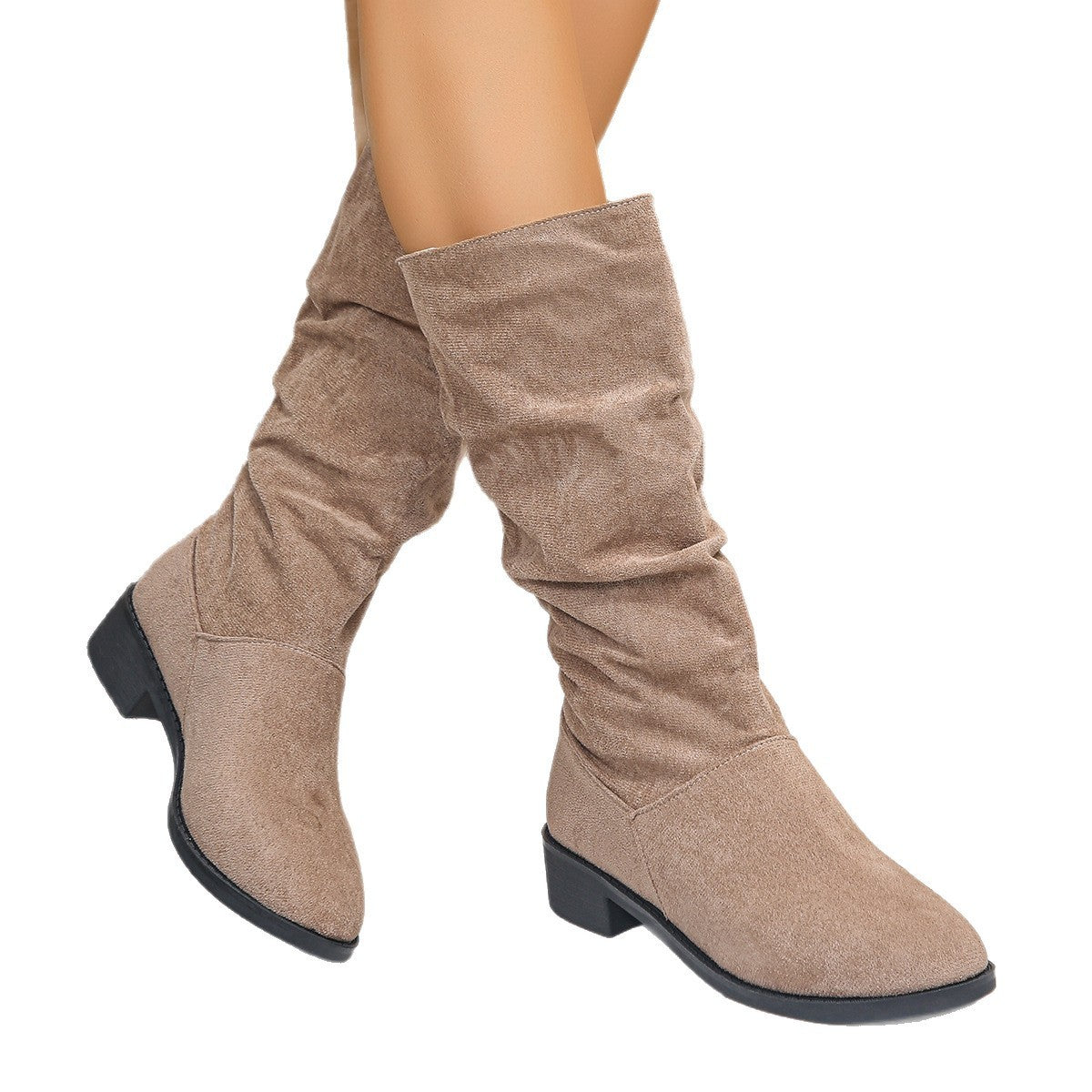 Plus Size Suede Pleated Pile Style Boots For Women Tall Knight Boots - DANCING WITH SHOES