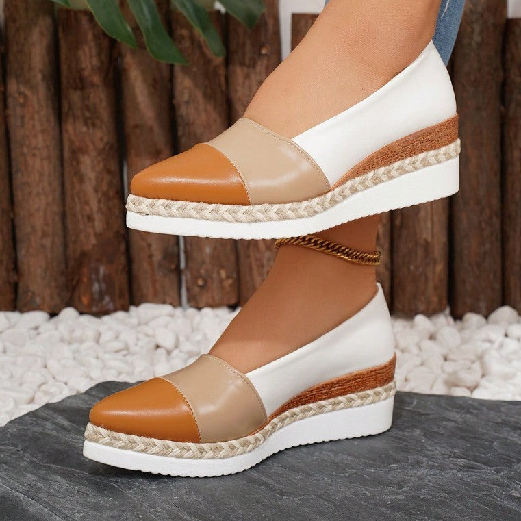 Pointed Toe Wedge Hemp Rope Thick Bottom Multicolor Casual Pumps - DANCING WITH SHOES