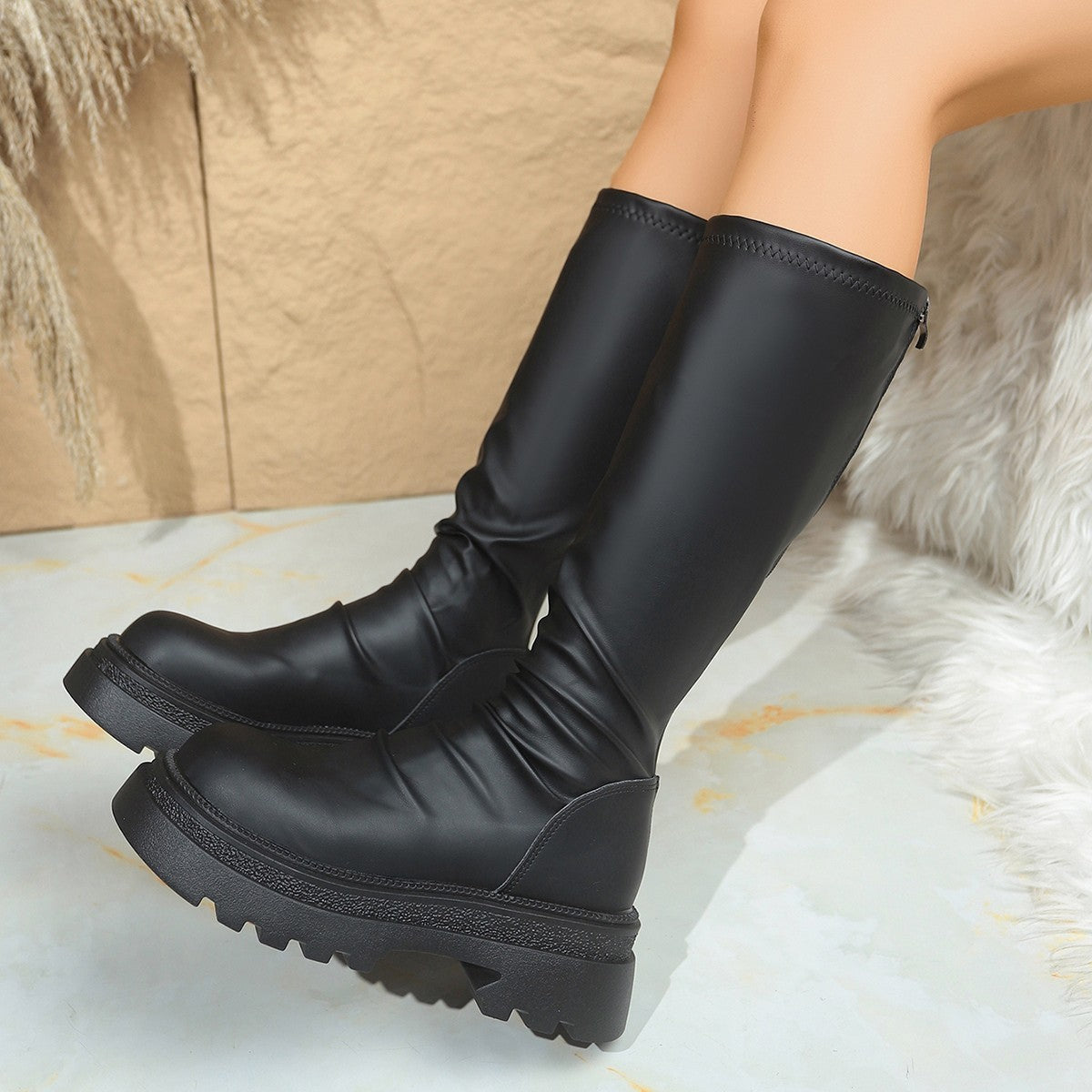 Women's Thick Bottom Retro Plus Size Boots - DANCING WITH SHOES