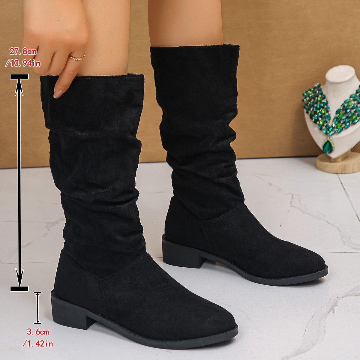 Plus Size Suede Pleated Pile Style Boots For Women Tall Knight Boots - DANCING WITH SHOES