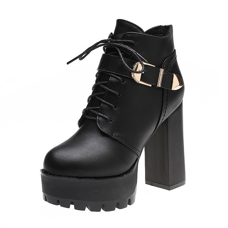 New British Style Chunky Heel Waterproof Platform High Heels - DANCING WITH SHOES