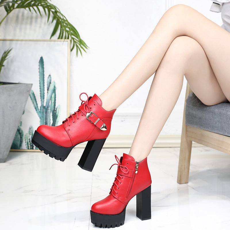 New British Style Chunky Heel Waterproof Platform High Heels - DANCING WITH SHOES